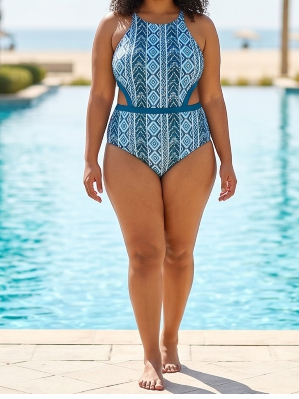 Time and Tru Blue Patterned Women's One Piece Swimsuit
